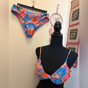 Colorful Shell Print Bikini Set - Blue & Orange